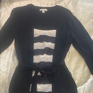 New York & Company Navy Sweater with White Accents